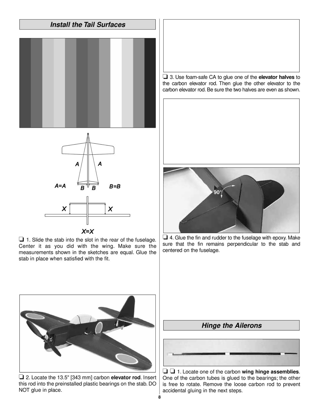 APC EP Zero ARF warranty Install the Tail Surfaces, Hinge the Ailerons 