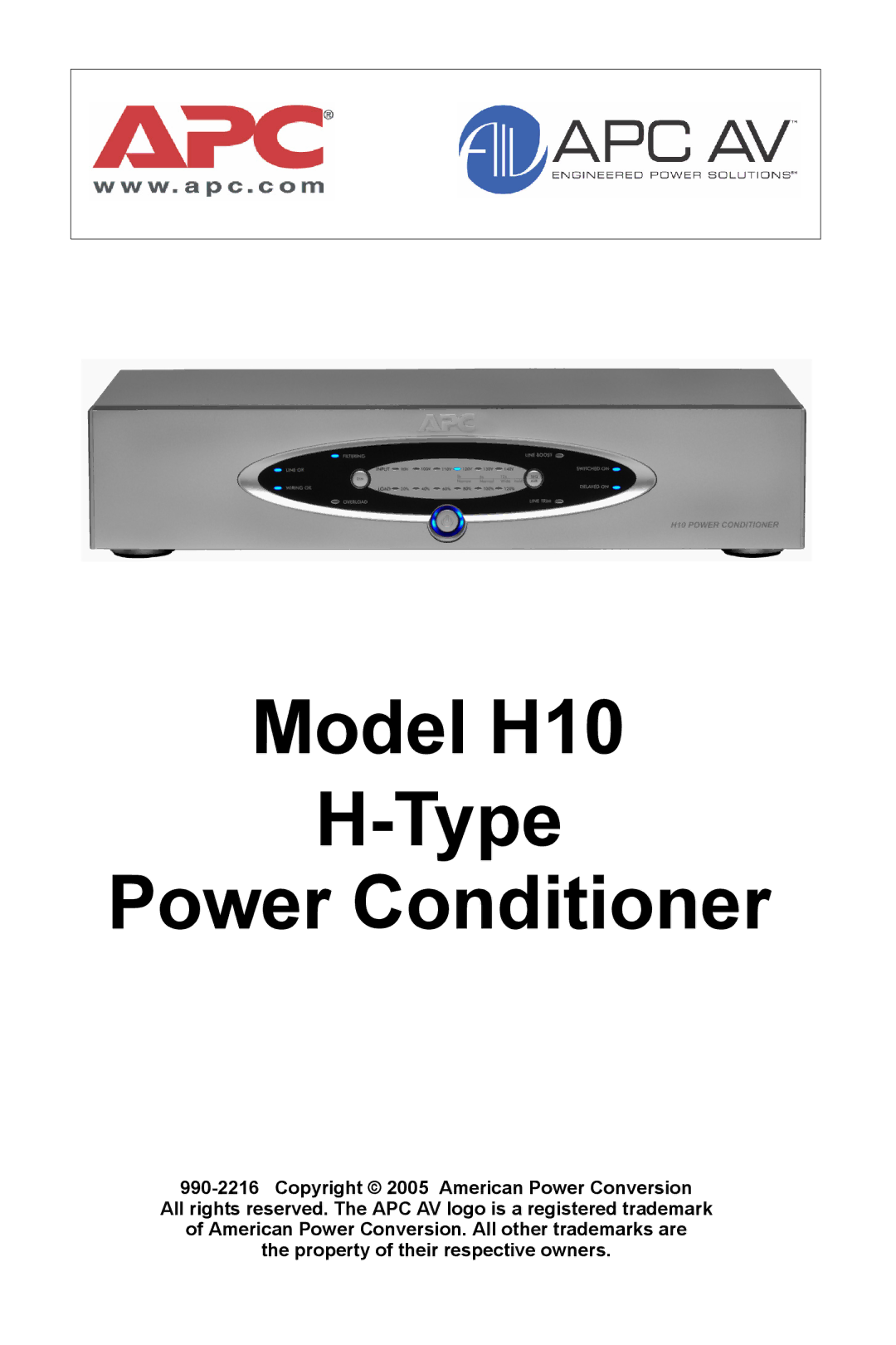 APC manual Model H10 Type Power Conditioner 