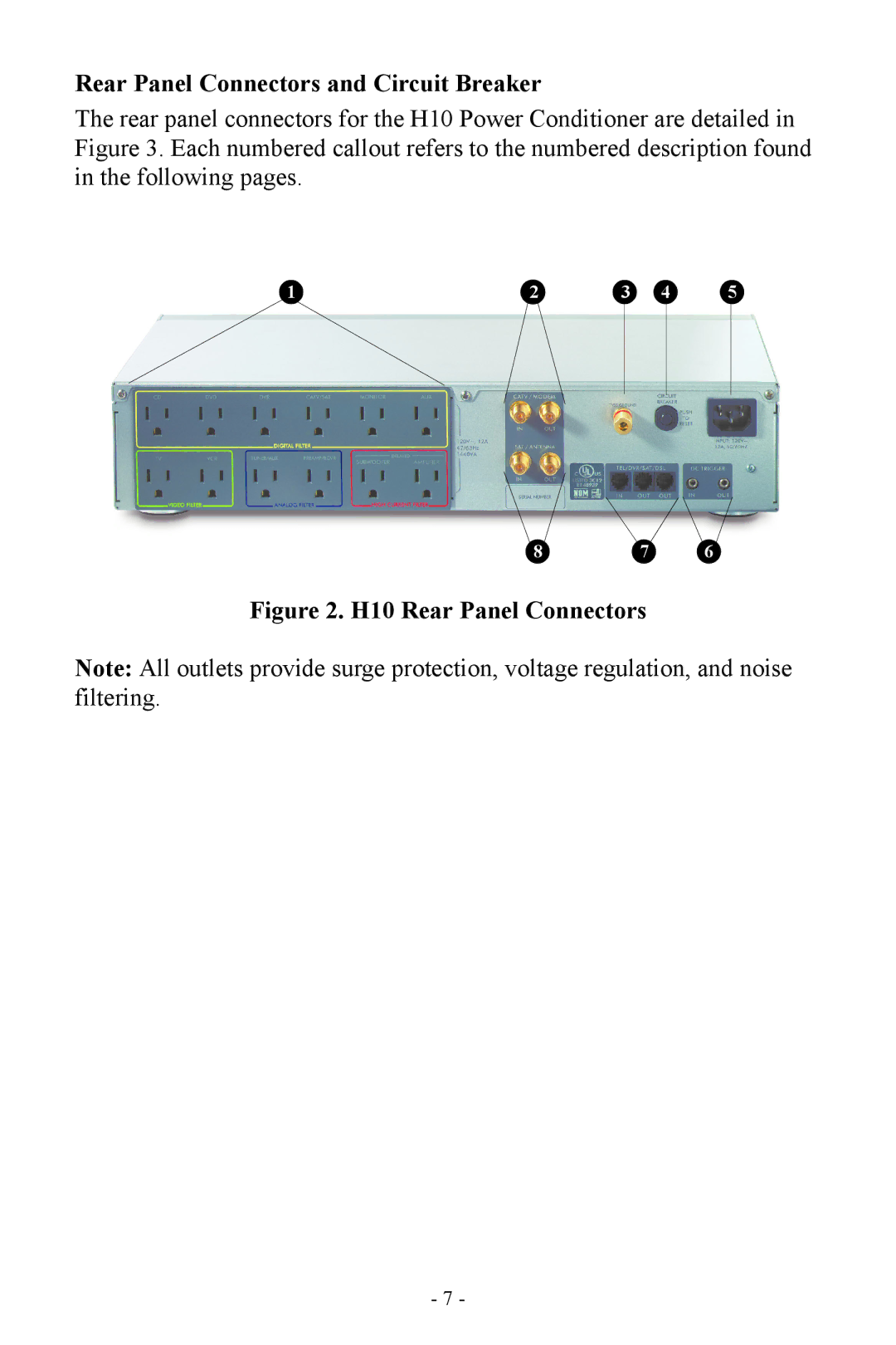 APC manual Rear Panel Connectors and Circuit Breaker, H10 Rear Panel Connectors 