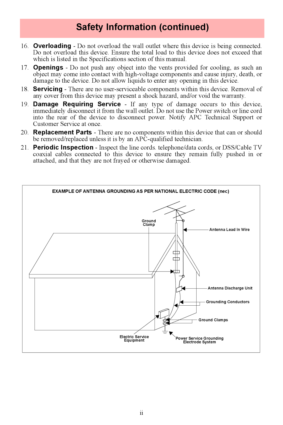 APC H10 manual Safety Information 