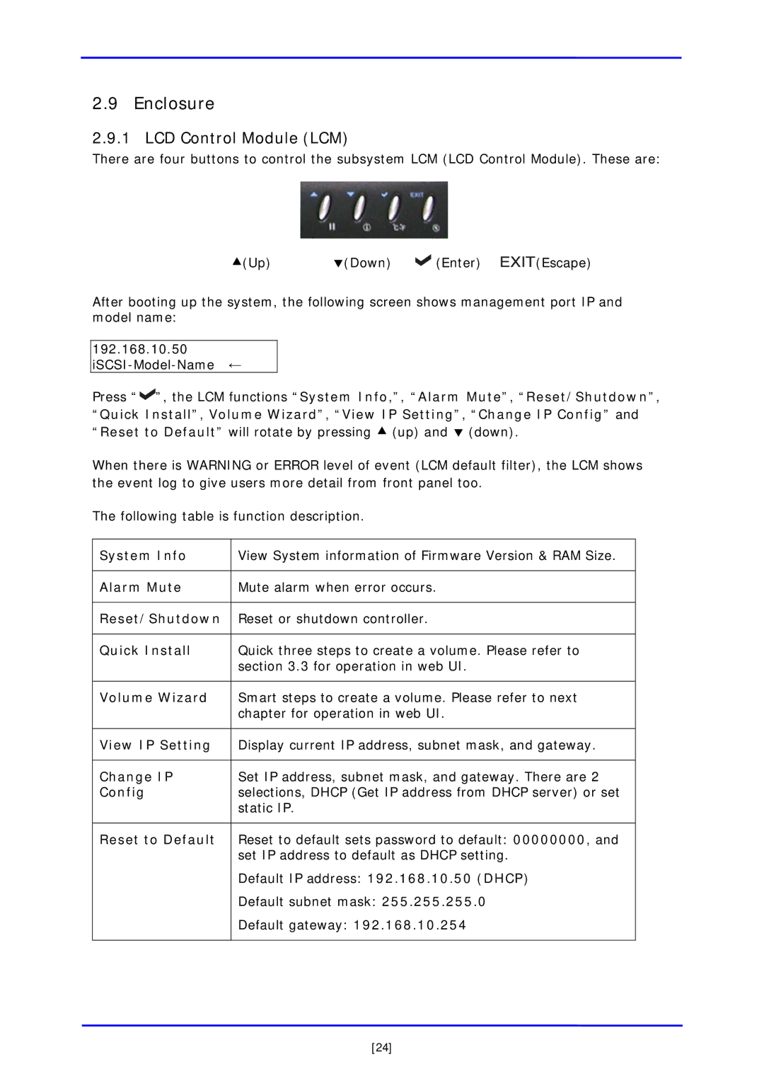 APC iSCSI SATA II installation and configuration manual Enclosure, LCD Control Module LCM 