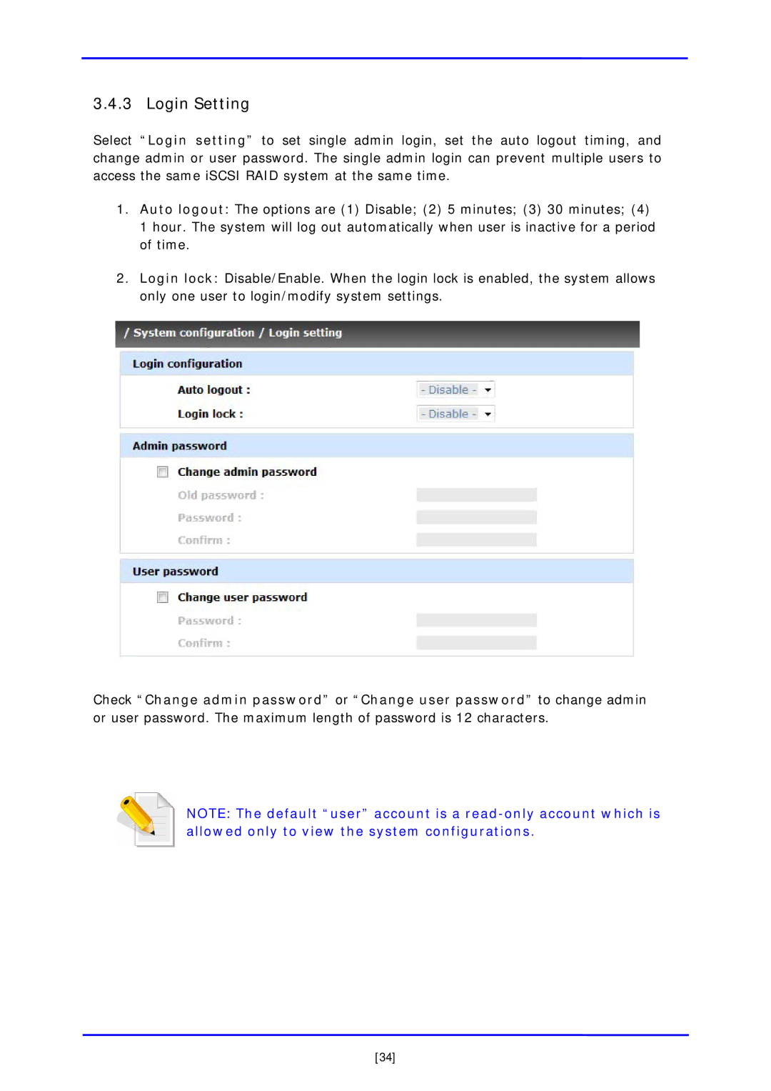 APC iSCSI SATA II installation and configuration manual Login Setting 