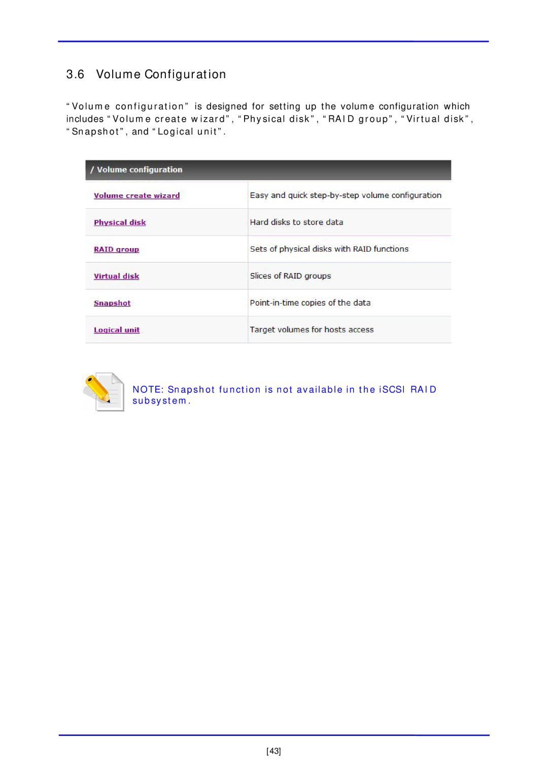 APC iSCSI SATA II installation and configuration manual Volume Configuration 