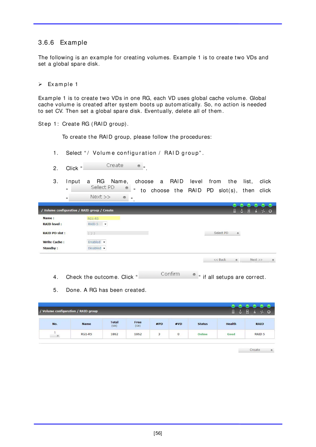 APC iSCSI SATA II installation and configuration manual ¾ Example, Select / Volume configuration / RAID group 