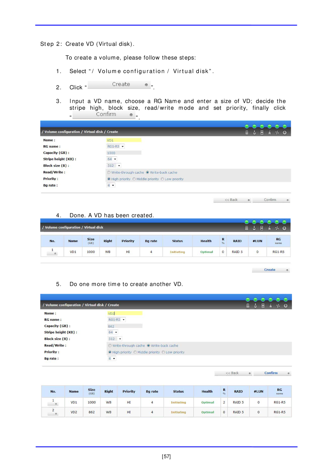 APC iSCSI SATA II installation and configuration manual Select / Volume configuration / Virtual disk 