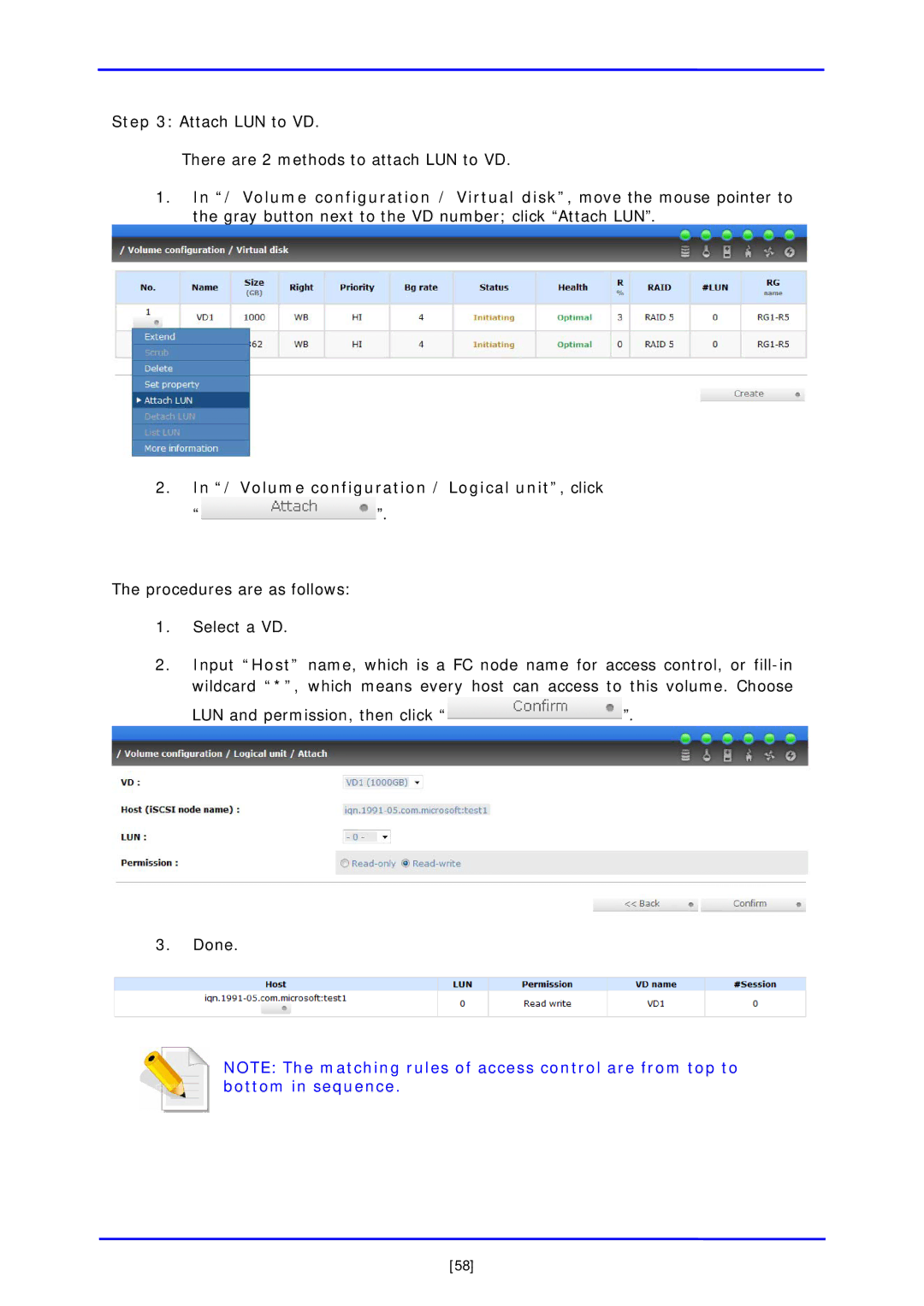 APC iSCSI SATA II installation and configuration manual Attach LUN to VD There are 2 methods to attach LUN to VD 