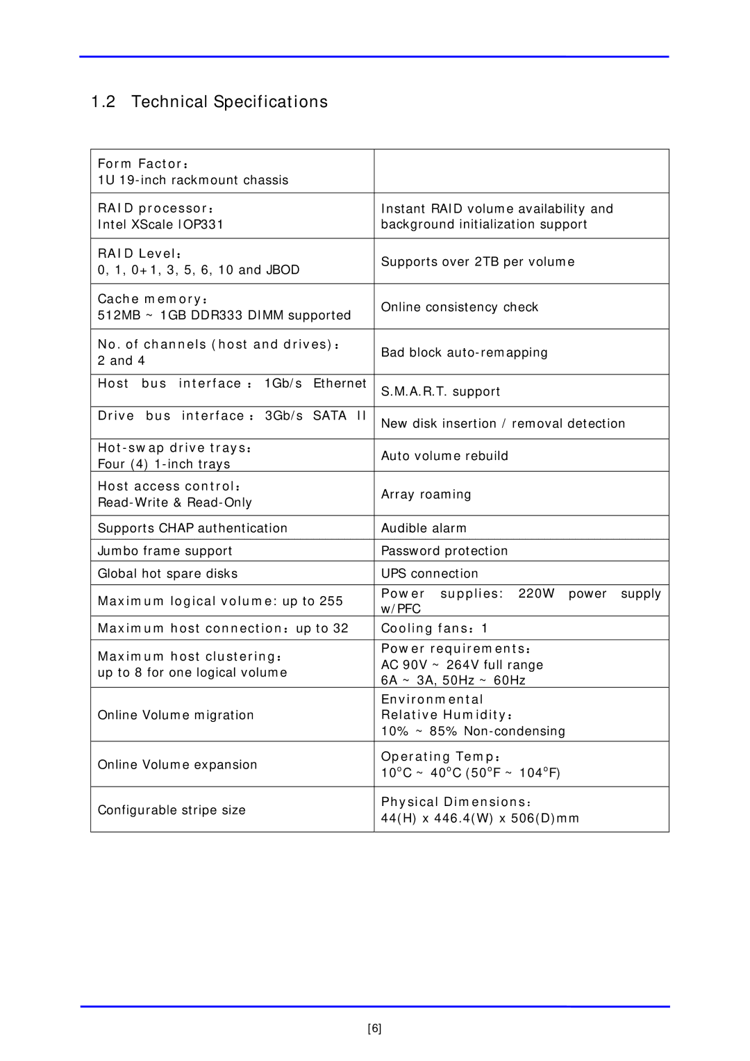 APC iSCSI SATA II installation and configuration manual Technical Specifications 