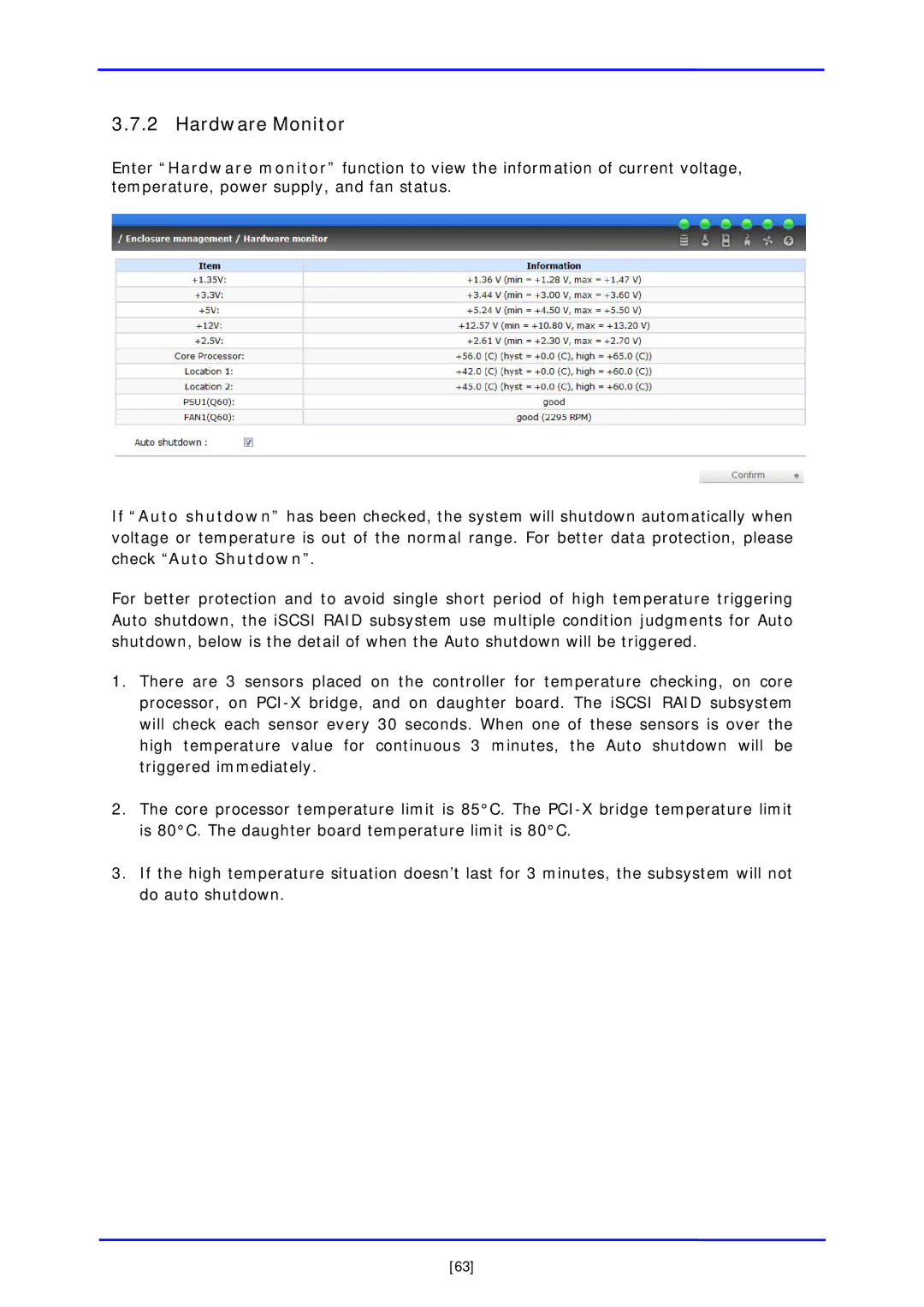 APC iSCSI SATA II installation and configuration manual Hardware Monitor 