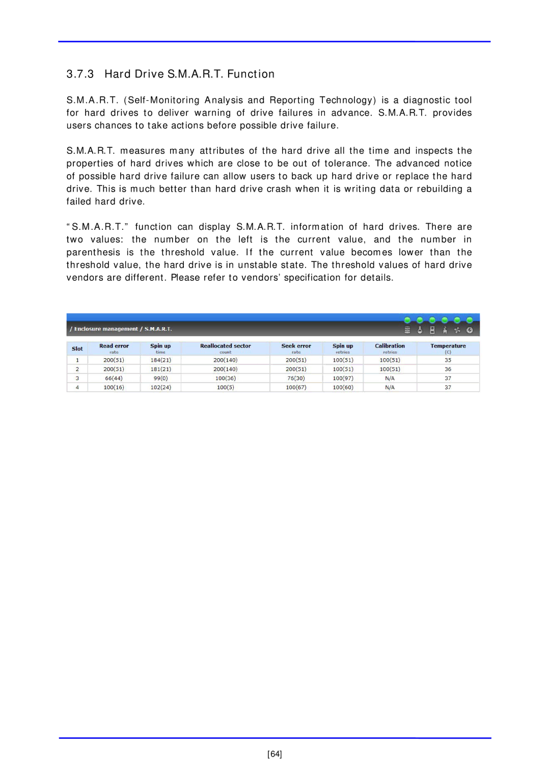 APC iSCSI SATA II installation and configuration manual Hard Drive S.M.A.R.T. Function 