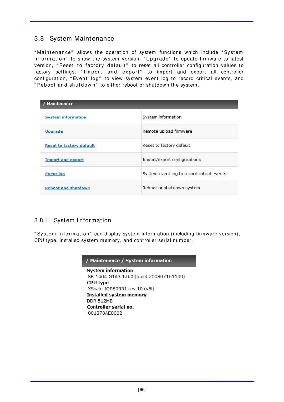 APC iSCSI SATA II installation and configuration manual System Maintenance, System Information 