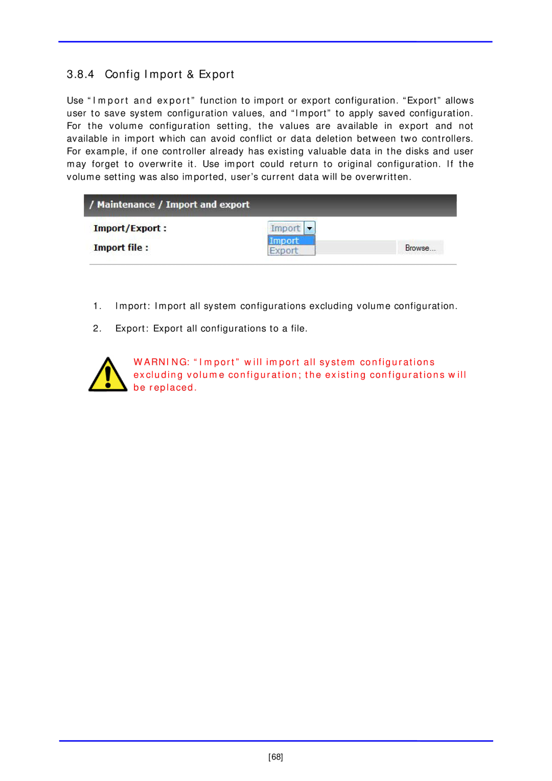 APC iSCSI SATA II installation and configuration manual Config Import & Export 