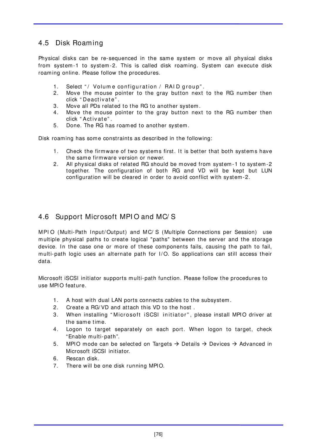 APC iSCSI SATA II installation and configuration manual Disk Roaming, Support Microsoft Mpio and MC/S 