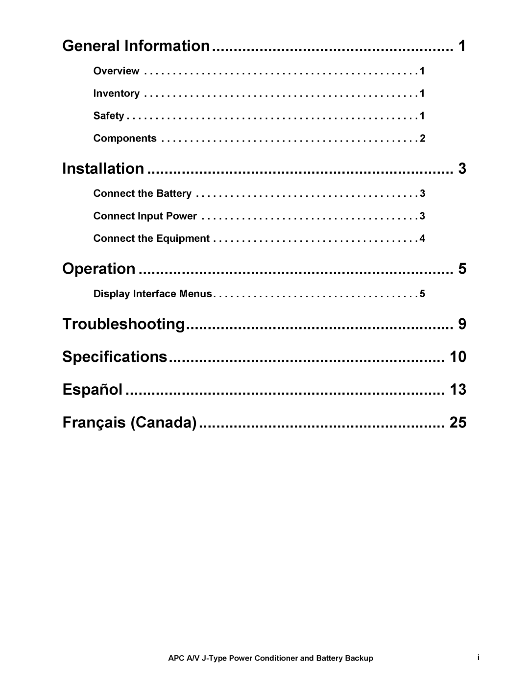 APC J25B, J35B manual General Information 