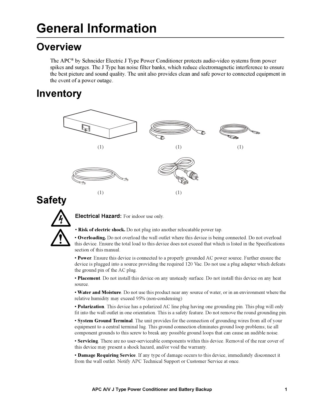 APC J25B, J35B manual General Information, Overview, Inventory Safety 