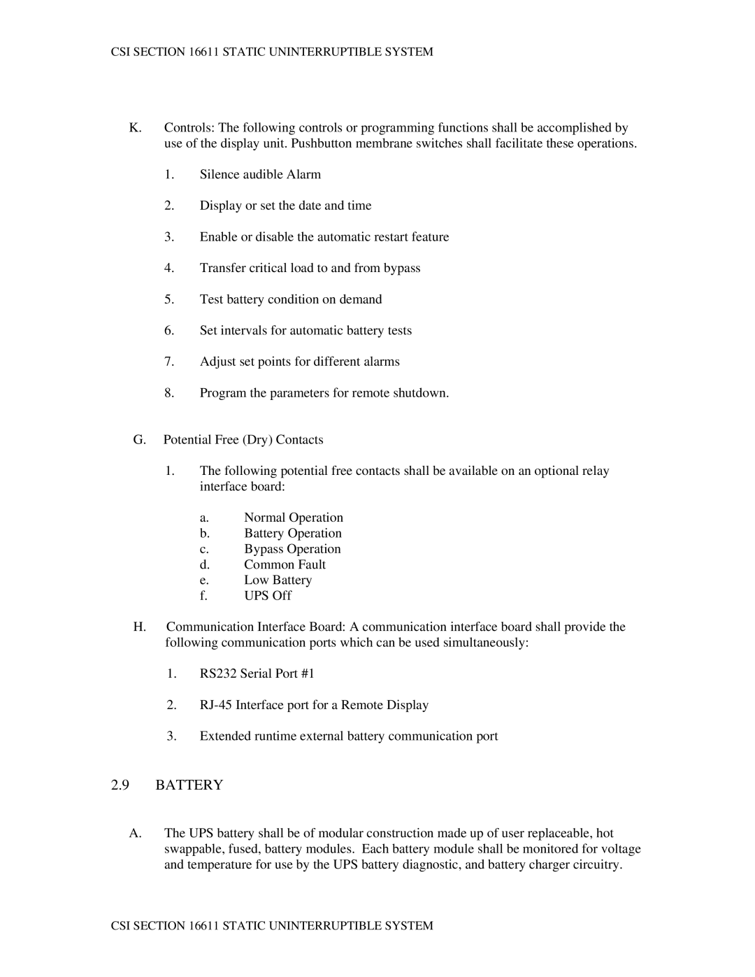 APC LX specifications Battery 