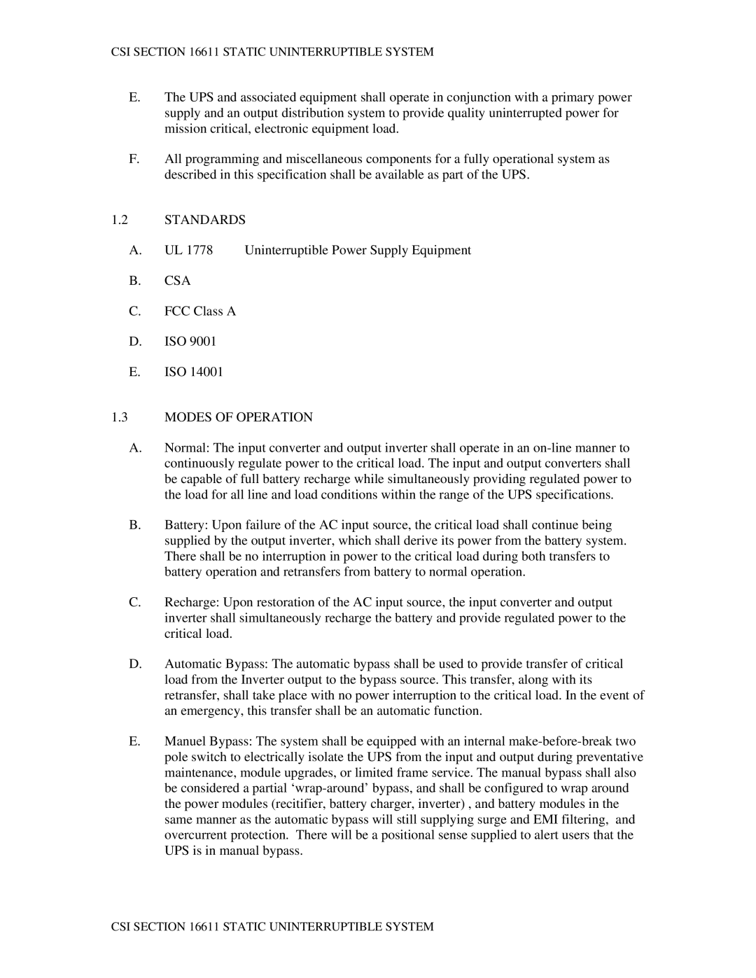 APC LX specifications Standards, Csa, Modes of Operation 