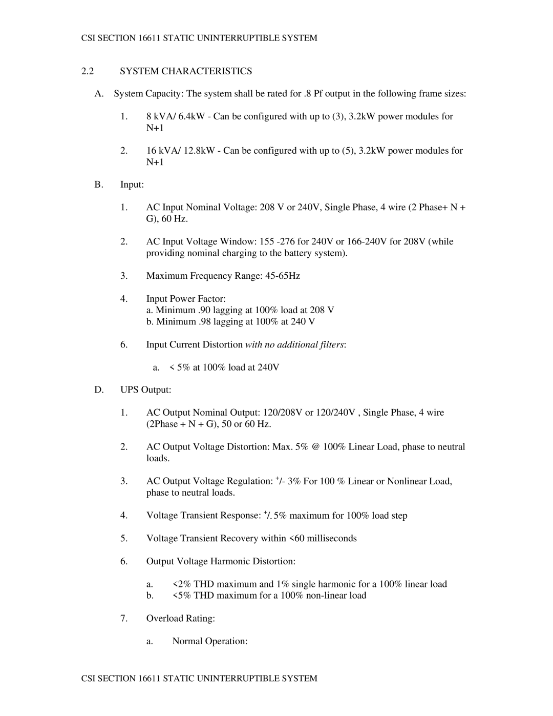 APC LX specifications System Characteristics 