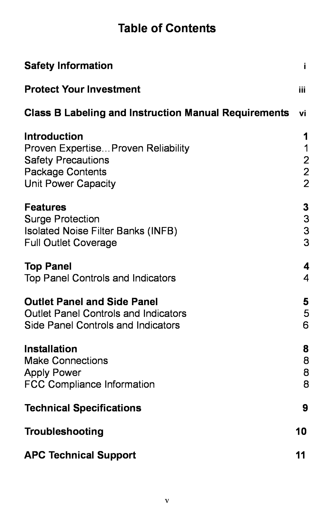 APC Model C3 and C3BLK user manual Table of Contents 