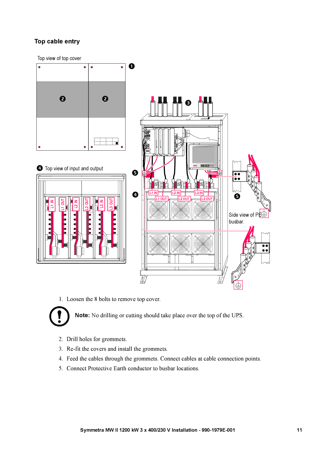 APC MW II manual Top cable entry 