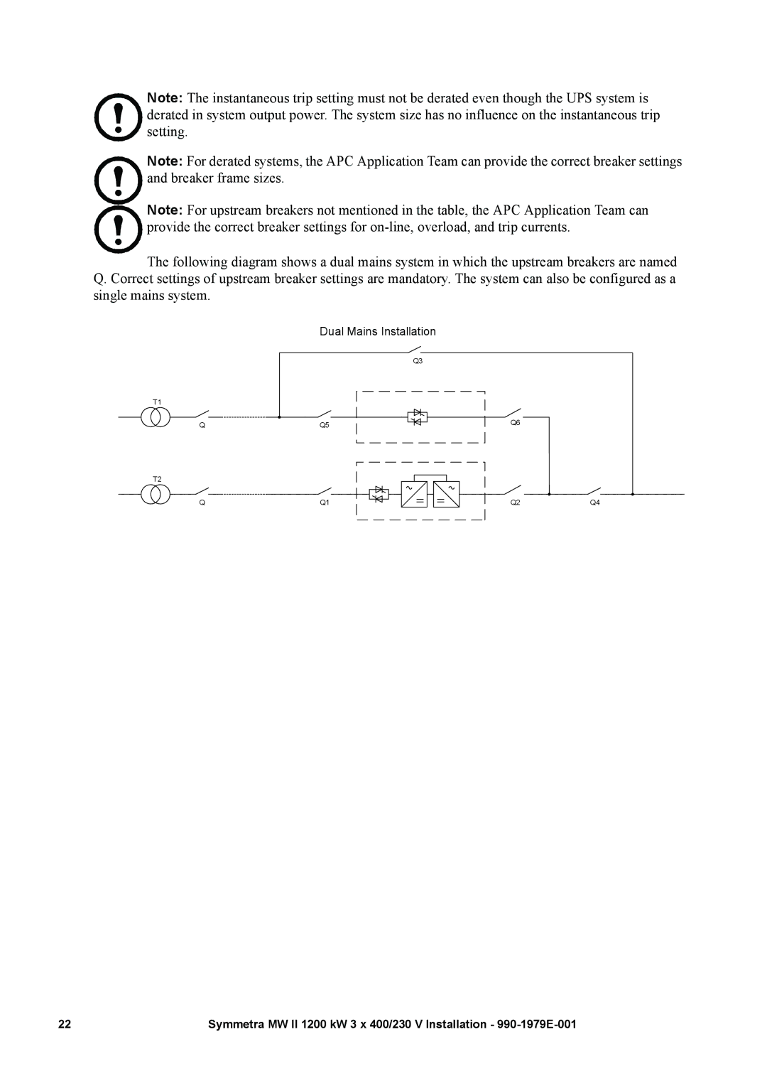 APC MW II manual Dual Mains Installation 