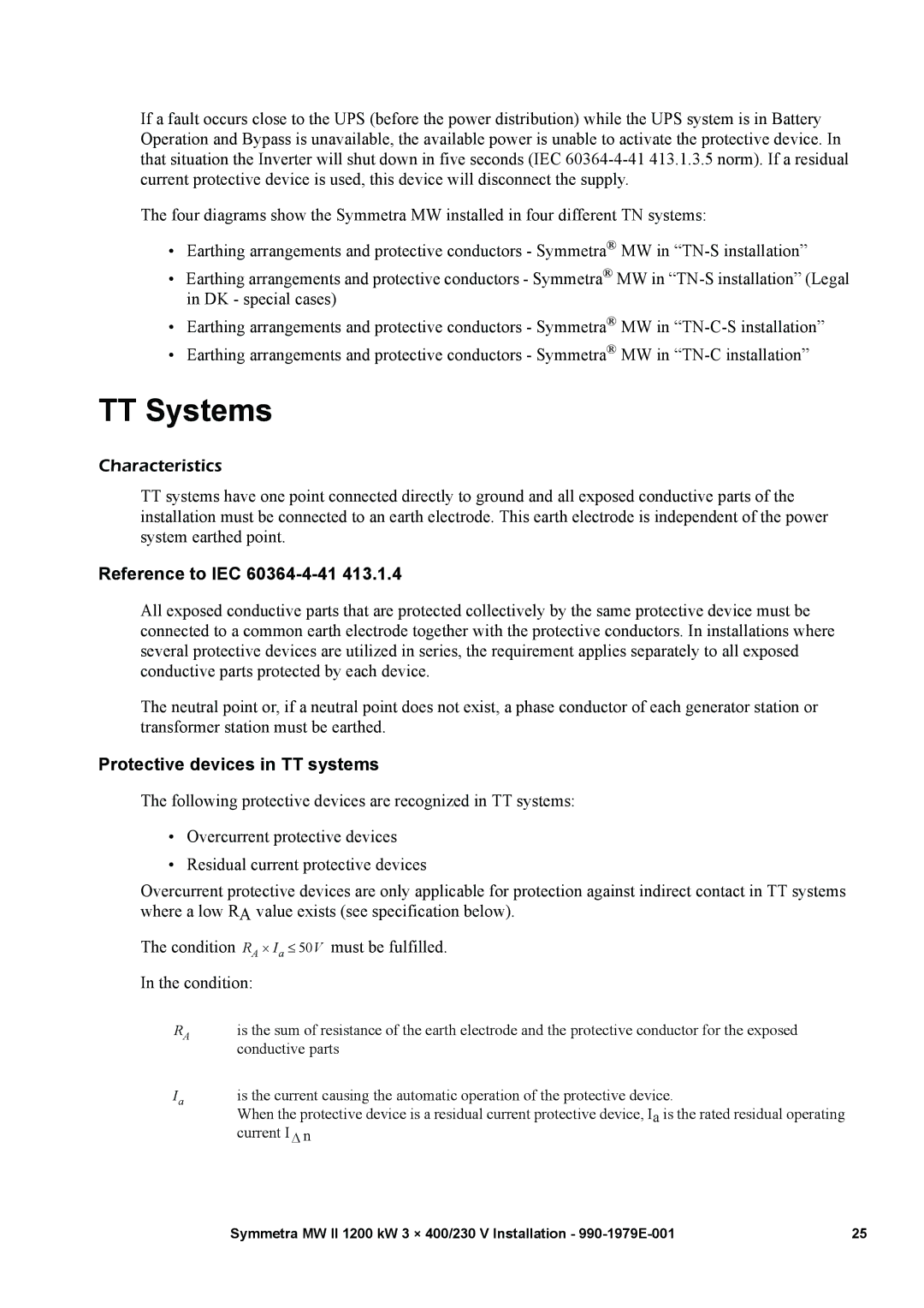 APC MW II manual TT Systems, Protective devices in TT systems 