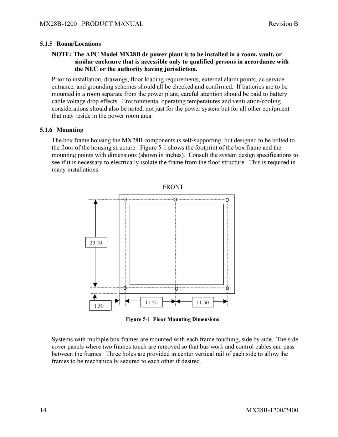 APC MX28B-2400, MX28B-1200 manual Room/Locations, Mounting 