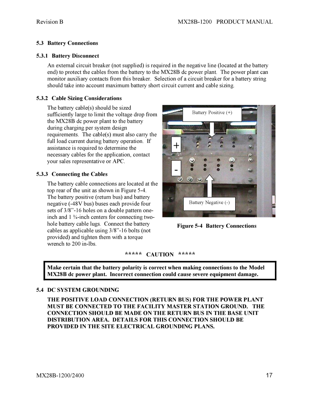 APC MX28B-1200, MX28B-2400 manual Battery Connections Battery Disconnect, Cable Sizing Considerations, Connecting the Cables 