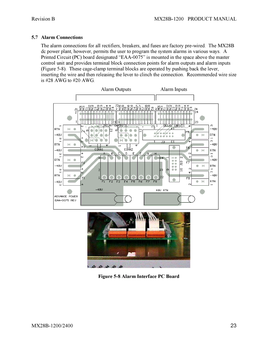 APC MX28B-1200, MX28B-2400 manual Alarm Connections, Alarm Interface PC Board 