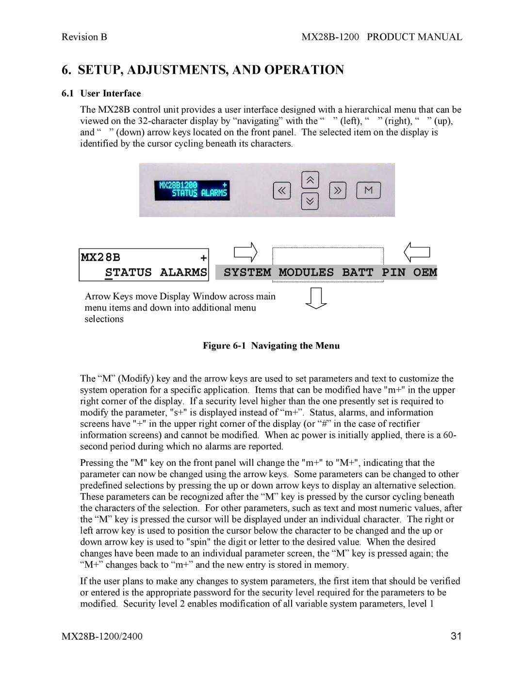 APC MX28B-1200, MX28B-2400 manual SETUP, ADJUSTMENTS, and Operation, User Interface 