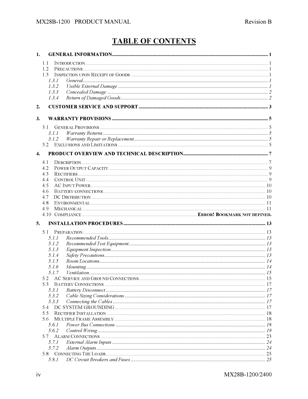 APC MX28B-2400, MX28B-1200 manual Table of Contents 