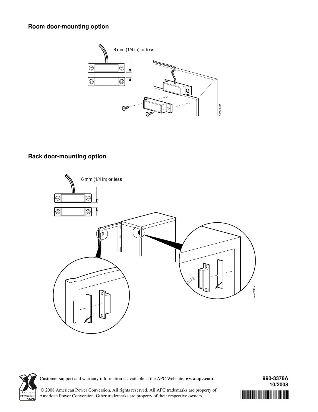 APC NBES0302 installation instructions Room door-mounting option, Rack door-mounting option 