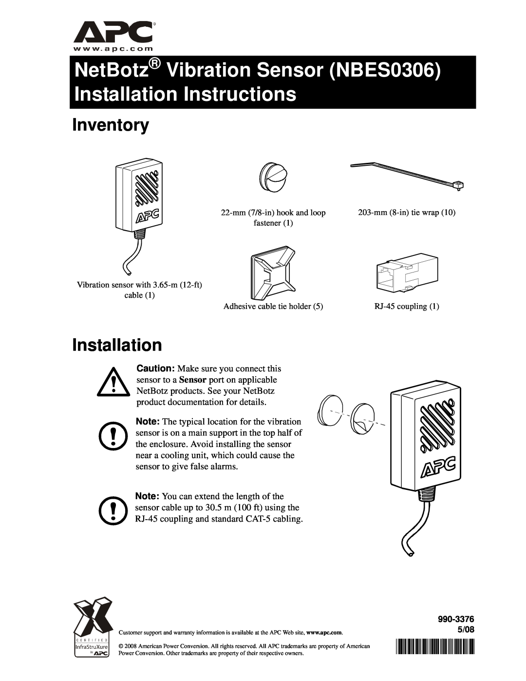 APC NBES0306 installation instructions Inventory, Installation, 990-33765/08 