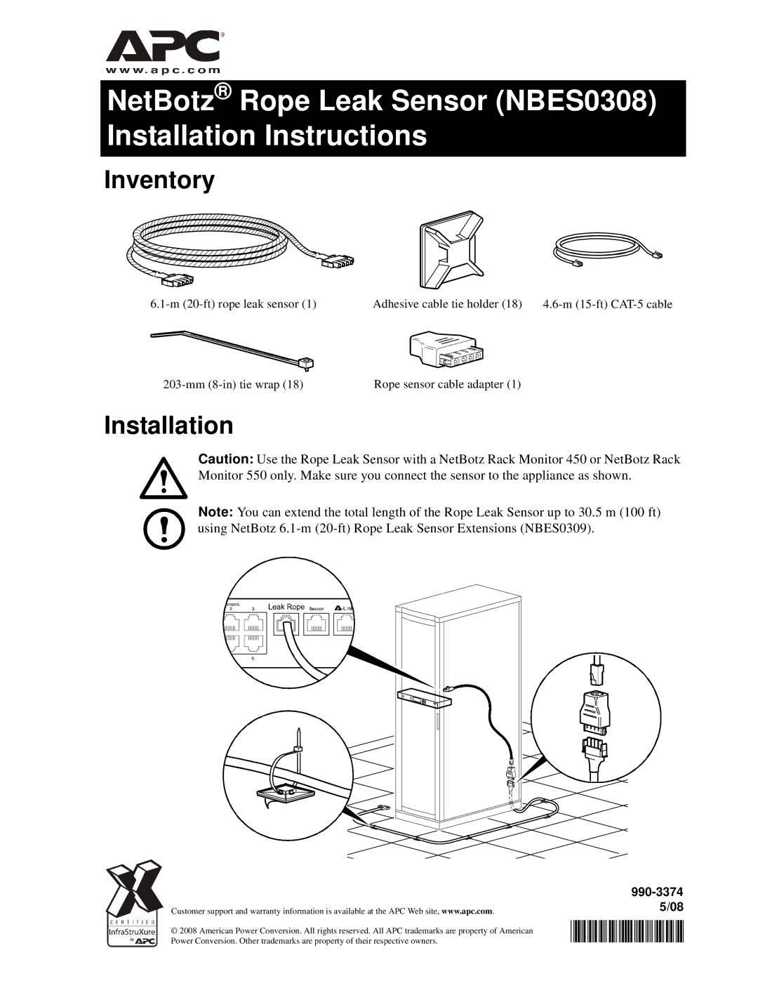 APC installation instructions NetBotz Rope Leak Sensor NBES0308 Installation Instructions, Inventory 