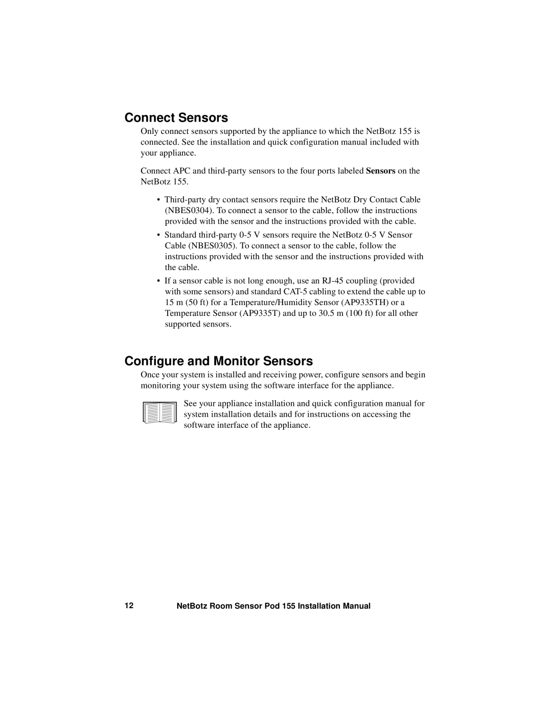 APC NBPD0155 installation manual Connect Sensors, Configure and Monitor Sensors 