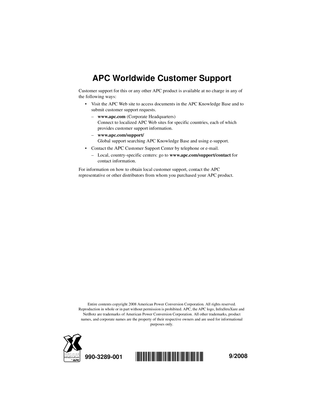 APC NBPD0155 installation manual 990-3289-001 *990-3289-001 