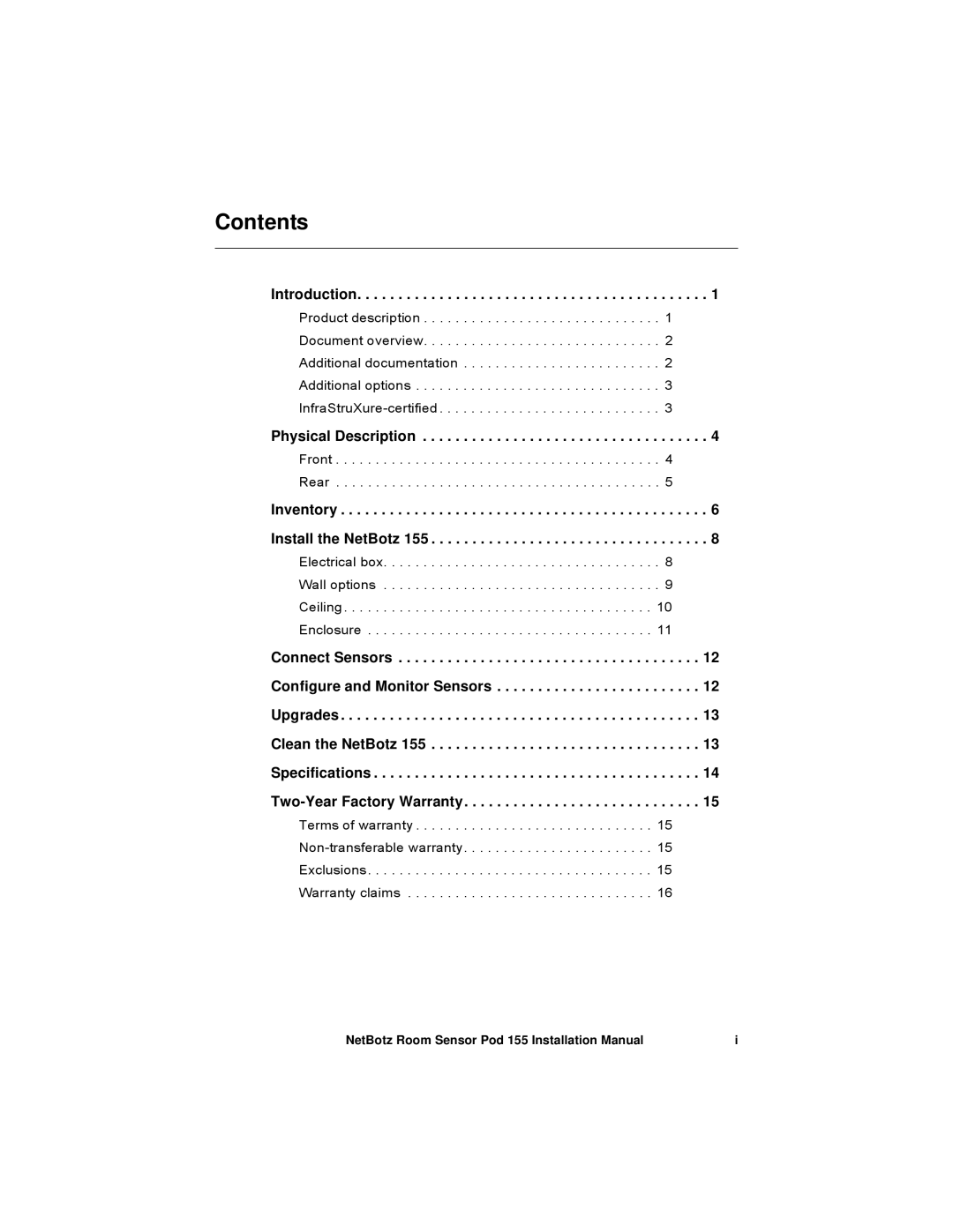 APC NBPD0155 installation manual Contents 