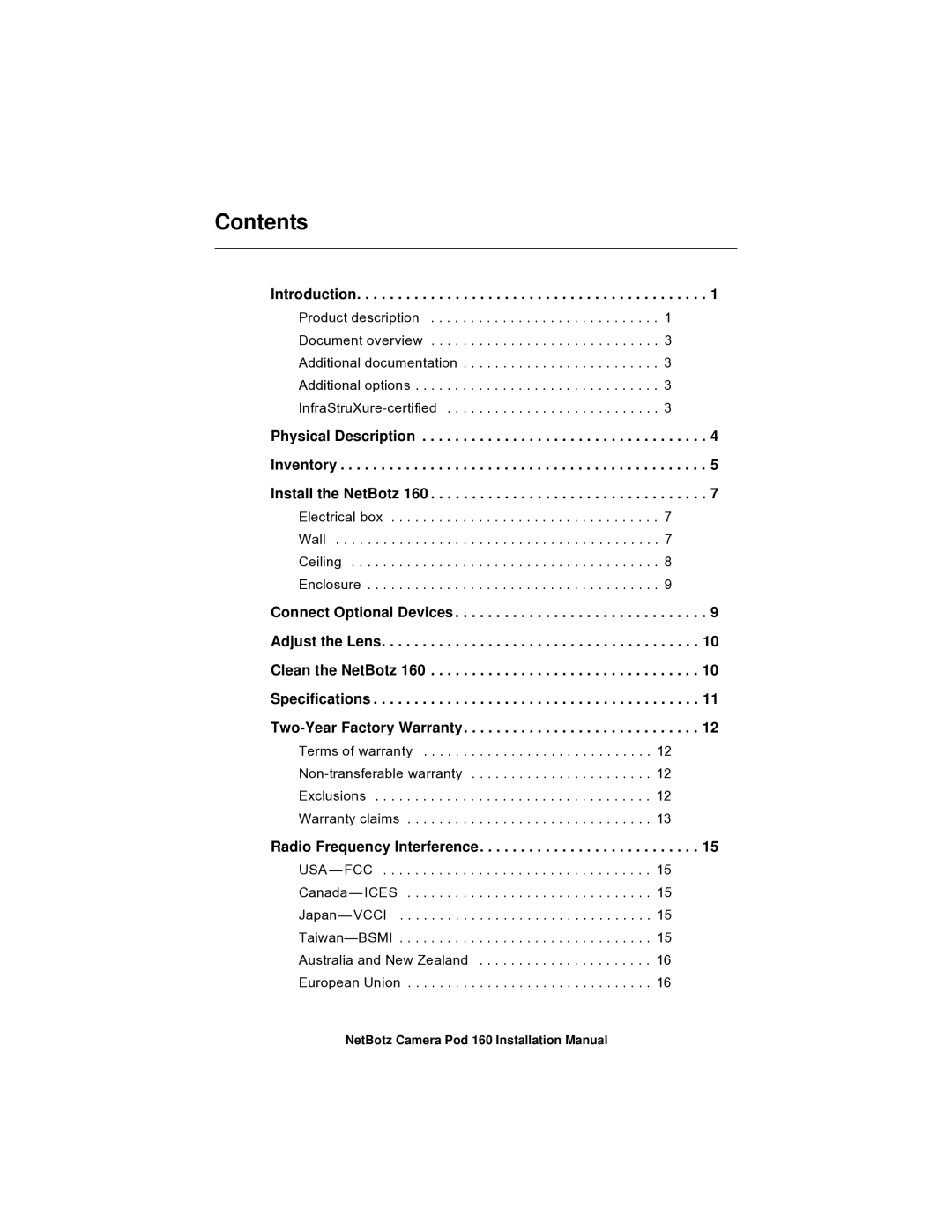 APC NBPD0160 installation manual Contents 