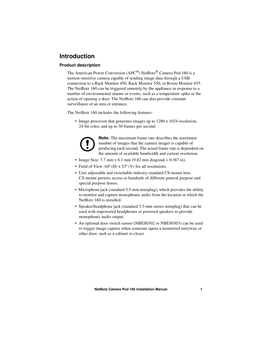 APC NBPD0160 installation manual Introduction, Product description 