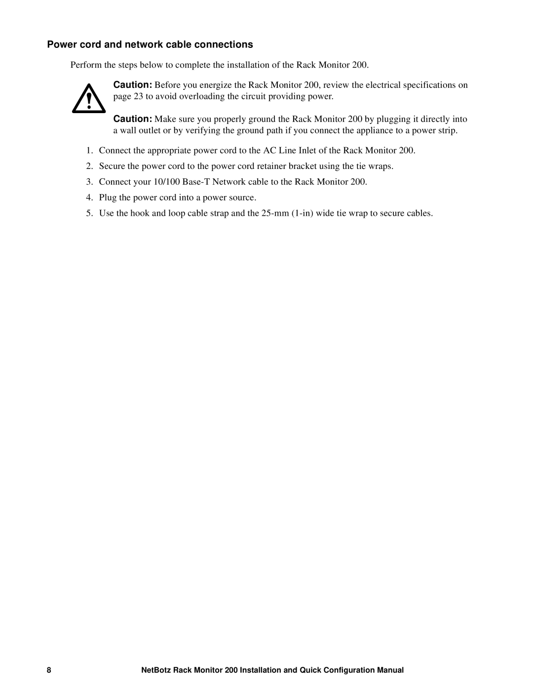 APC NBRK0200 configurationmanual Power cord and network cable connections 