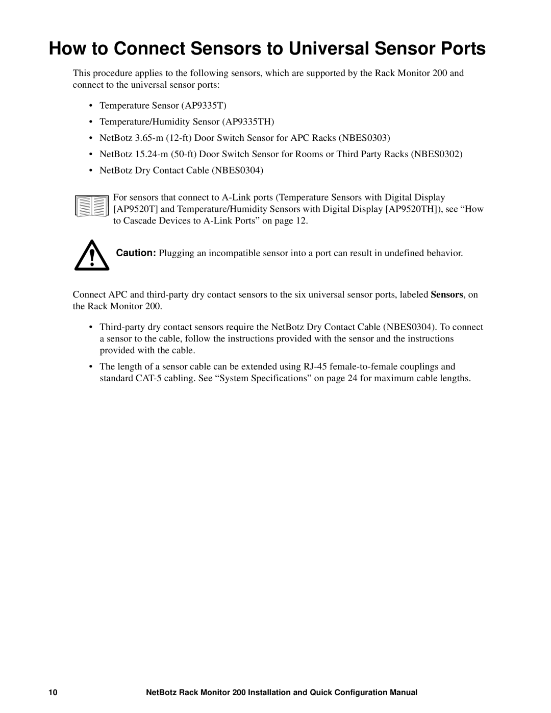 APC NBRK0200 configurationmanual How to Connect Sensors to Universal Sensor Ports 