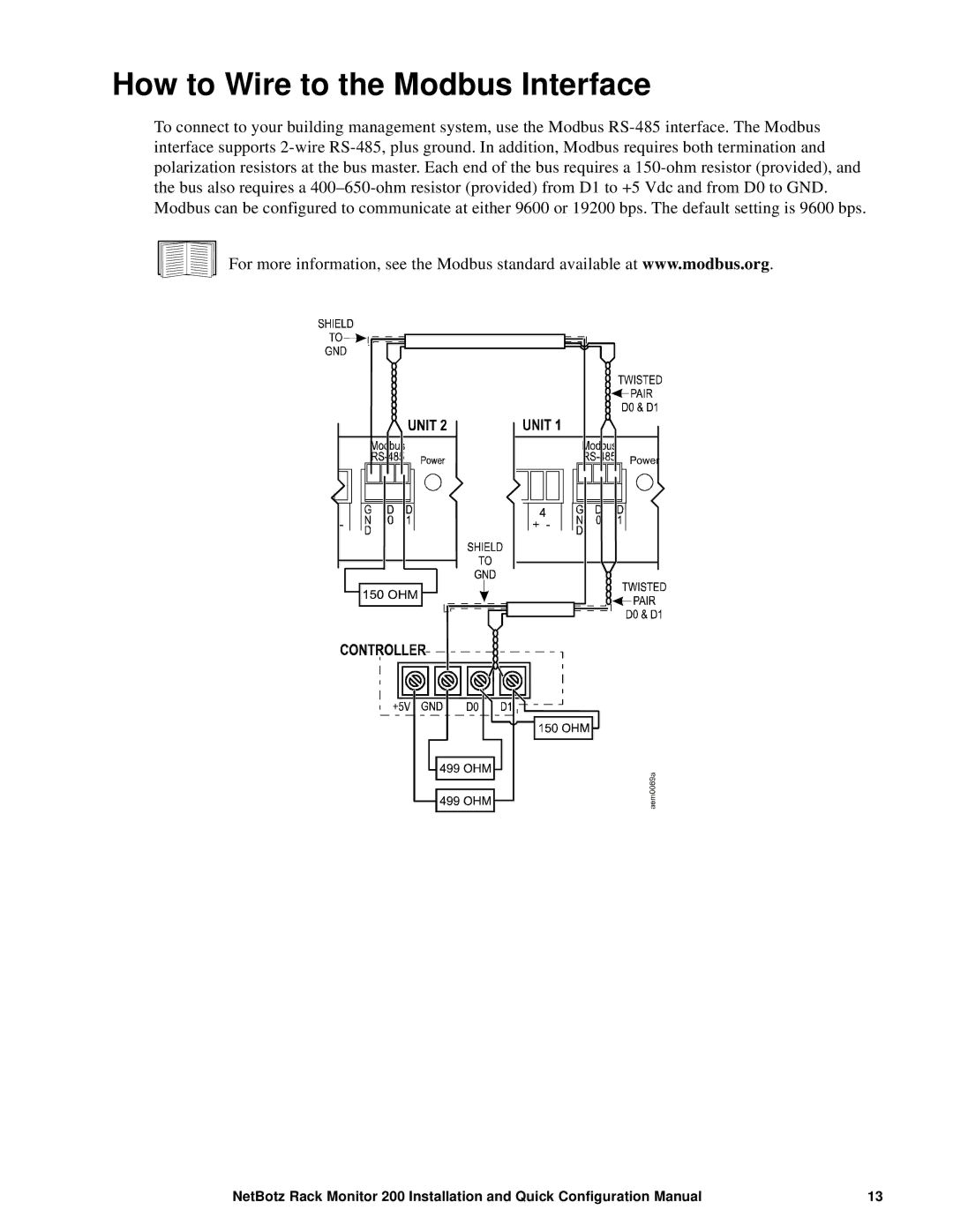 APC NBRK0200 configurationmanual How to Wire to the Modbus Interface 