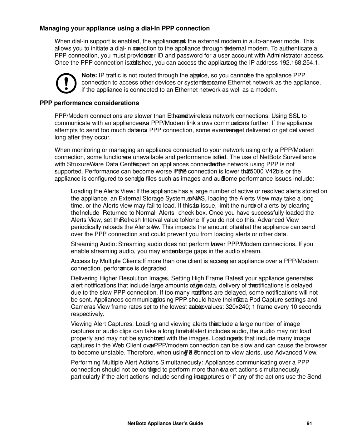 APC NBRK0570, NBRK0550, NBRK0450 Managing your appliance using a dial-In PPP connection, PPP performance considerations 