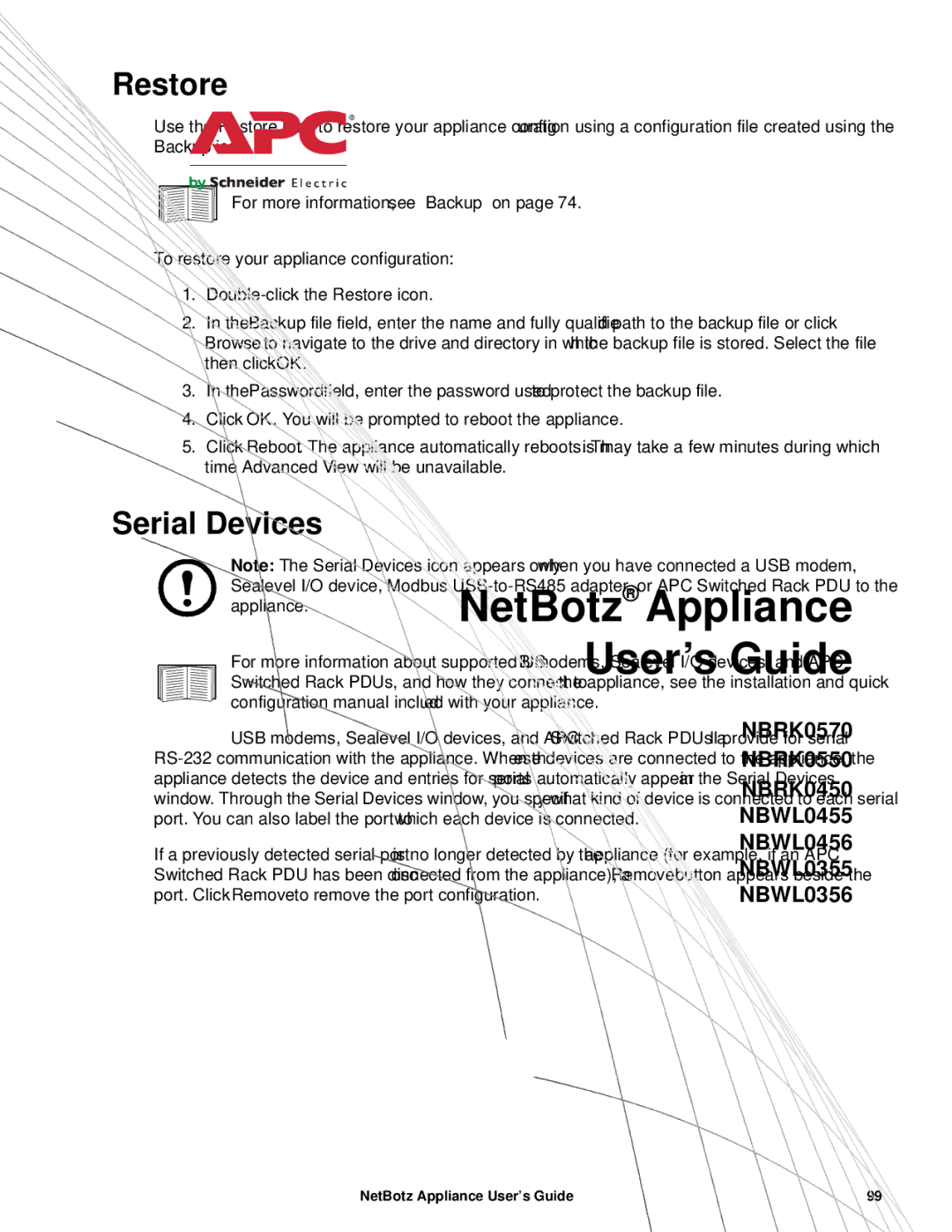 APC NBRK0450, NBRK0550, NBRK0570 manual Restore, Serial Devices 