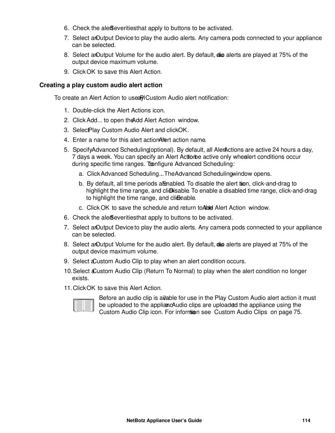 APC NBRK0450, NBRK0550, NBRK0570 Creating a play custom audio alert action, Select Play Custom Audio Alert and click OK 