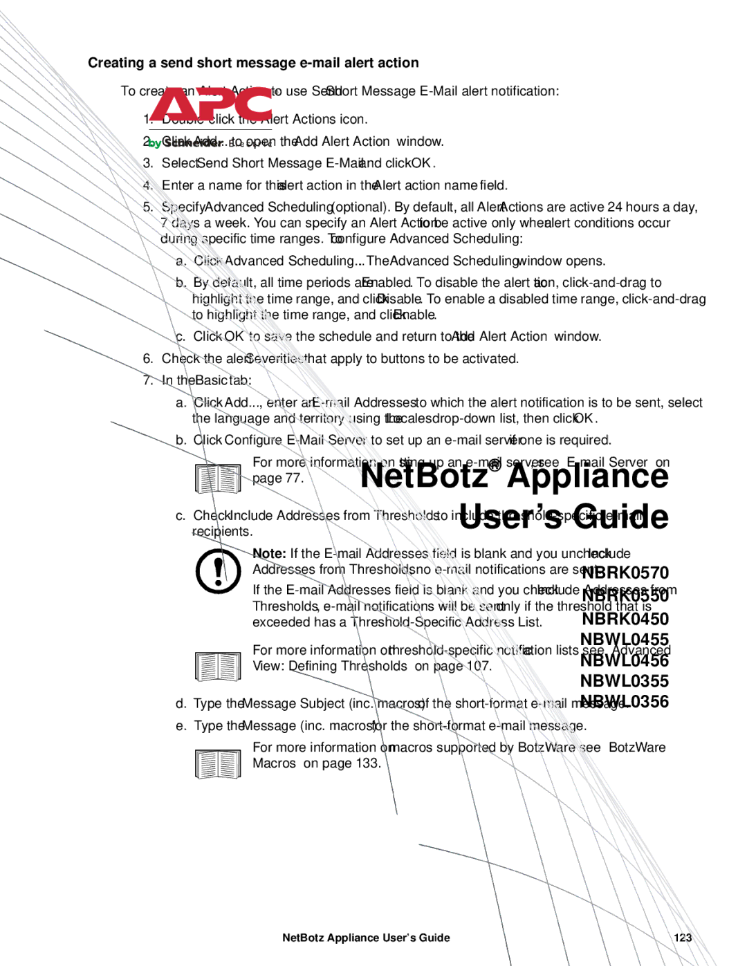 APC NBRK0450, NBRK0550 Creating a send short message e-mail alert action, Select Send Short Message E-Mail and click OK 