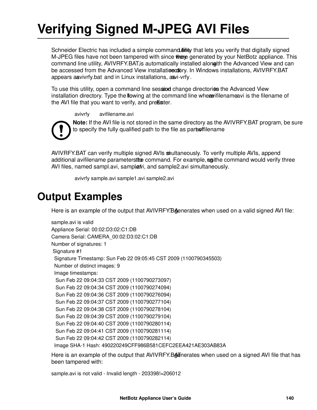 APC NBRK0550, NBRK0450, NBRK0570 manual Verifying Signed M-JPEG AVI Files, Output Examples 