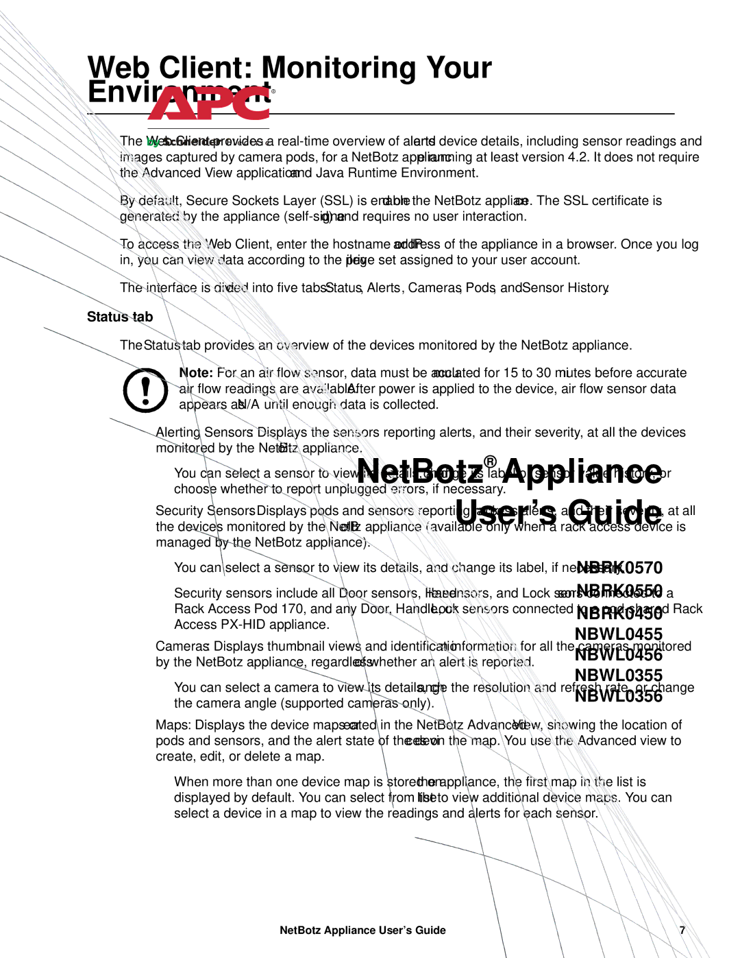 APC NBRK0570, NBRK0550, NBRK0450 manual Web Client Monitoring Your Environment, Status tab 