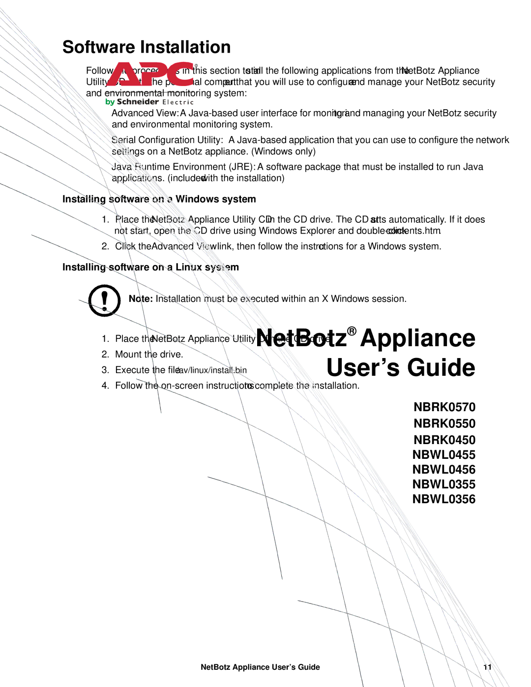 APC NBRK0550 manual Software Installation, Installing software on a Windows system, Installing software on a Linux system 