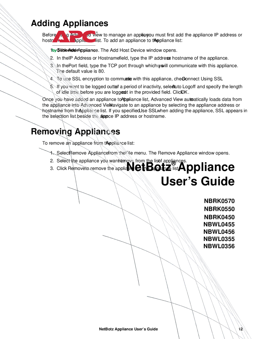 APC NBRK0450, NBRK0550, NBRK0570 manual Adding Appliances, Removing Appliances 