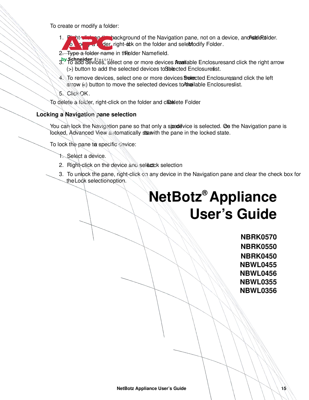 APC NBRK0450, NBRK0550, NBRK0570 manual Locking a Navigation pane selection 